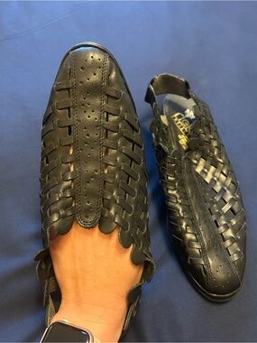 Rieker Antistress Sina Black Woven Leather Slingback Closed Toe Comfort EU 42